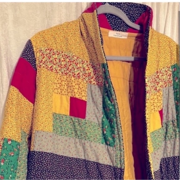 Handmade Heirloom Vintage Long Quilt Coat; Log cabin quilt.